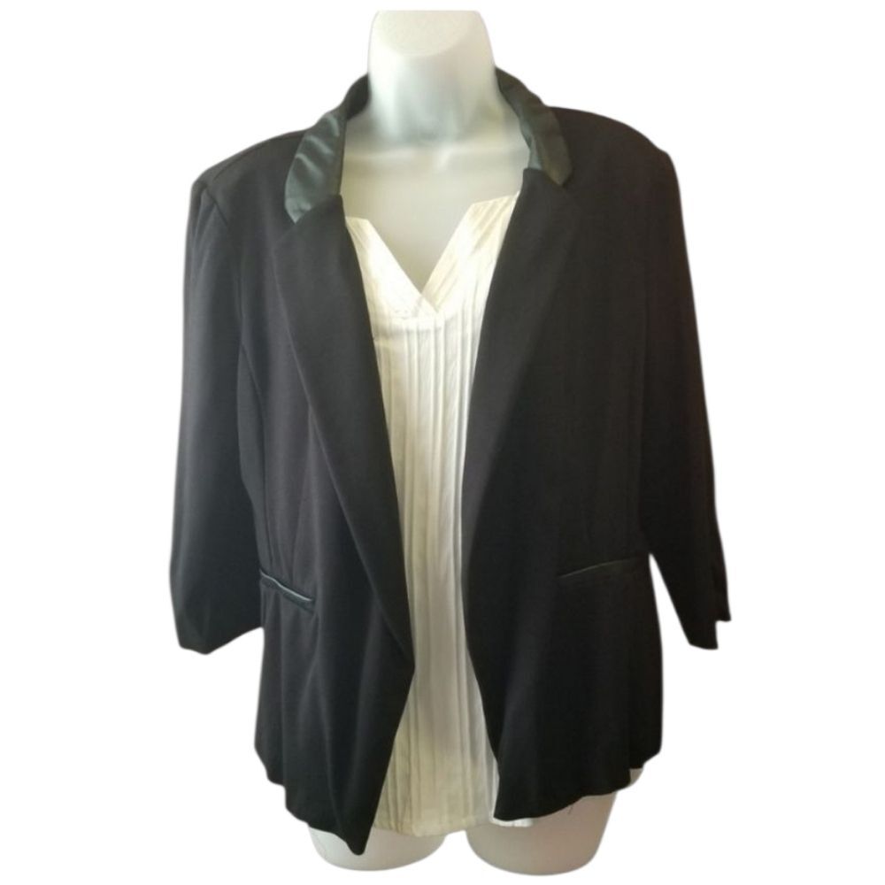 Macy's BCX Leather Trim Open Blazer 3/4 Sleeve Sz XL PTP 21 EUC